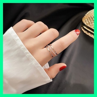 3連 指輪 ジルコニア リング フリーサイズ 銀 シルバー 人気 韓国 大人(リング(指輪))