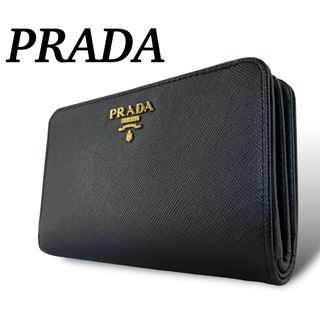 プラダ(PRADA)のPRADA プラダ　折り財布　コンパクト財布　ゴールド金具　サフィアーノ　紺(折り財布)