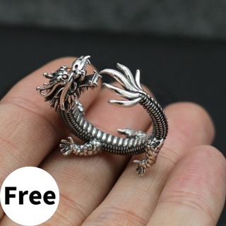 【大人気♪】フリーサイズ　リング　指輪　銀　シルバー　ドラゴン　龍　レトロ　(リング(指輪))