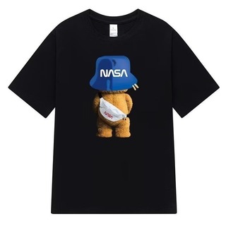 Tシャツ くま クマ NASA カジュアル 半袖 メンズ ブラック 黒 XL(Tシャツ/カットソー(半袖/袖なし))