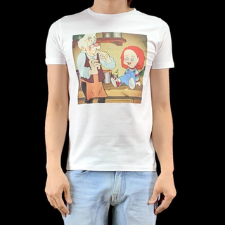 新品 ピノキオ チャイルドプレイ チャッキー ゼペットじいさん パロディTシャツ(Tシャツ/カットソー(半袖/袖なし))