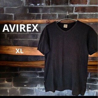 アヴィレックス(AVIREX)のAVIREX　アヴィレックス　メンズニットTシャツ　Vネック　ブラック　XL(Tシャツ/カットソー(半袖/袖なし))