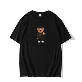 半袖Tシャツ くま ストリート シンプル ユニセックス 黒 綿100％ XL(Tシャツ/カットソー(半袖/袖なし))