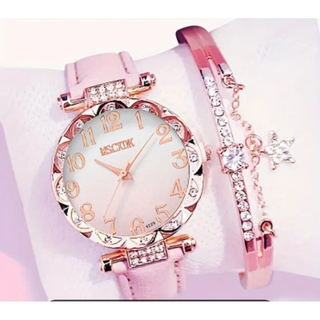 ラインストーン付き　ピンク　グラデーション　クォーツ腕時計　星のバングル(腕時計)