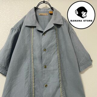 90's キューバシャツ ラインシャツ オープンカラー ライトブルー(Tシャツ/カットソー(半袖/袖なし))