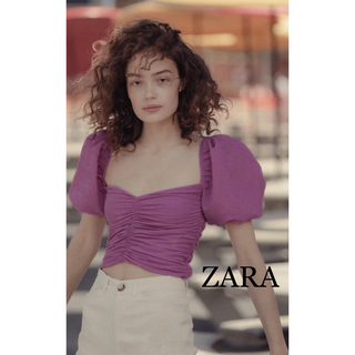 ザラ(ZARA)のZARA クロップドパフスリーブトップス　Tシャツ　カットソー(Tシャツ(半袖/袖なし))