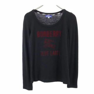 バーバリーブルーレーベル(BURBERRY BLUE LABEL)のバーバリーブルーレーベル 三陽商会 日本製 ウール プリント 長袖 Tシャツ 38 黒 BURBERRY BLUE LABEL ロンT カットソー レディース(Tシャツ(長袖/七分))