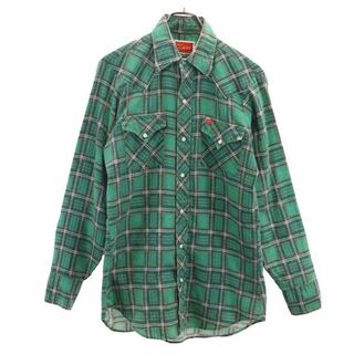 エライプレインズ 80s 90s オールド チェック柄 長袖 ウエスタンシャツ 15-34 グリーン系 ELYPLAINS メンズ(シャツ)