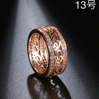 14KGP アラベスク 透かし彫り 小粒 ジルコン 高級 フルエタニティ リング(リング(指輪))