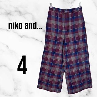 【niko and…】ハイウエストチェックパンツ　ストレッチ素材　レッド　4