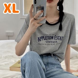 【人気商品】ロゴ Tシャツ グレー XL シンプル 半袖 トップス ファッション(Tシャツ(半袖/袖なし))