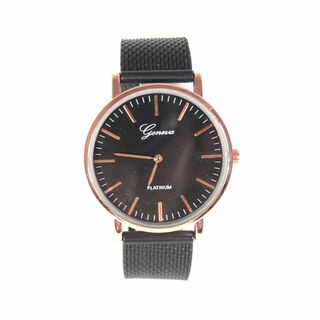 ピンクゴールド 黒文字盤 ブランド調 アナログ レディース クォーツ腕時計(腕時計)