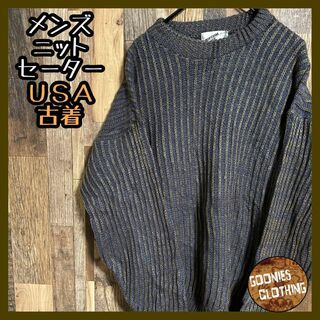 メイドインUSA ニット セーター ネイビー グリーン 冬服 メンズ 古着(ニット/セーター)