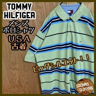 トミーヒルフィガー(TOMMY HILFIGER)のトミー ヒルフィガー グリーン 水色 XXL USA古着 半袖 ポロシャツ(ポロシャツ)