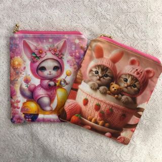 【SALE】猫🌟ハンドメイド🌟フラットポーチ🌟2点セット(ポーチ)