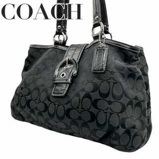 コーチ(COACH)のCOACH コーチ　s57 肩掛け　f18750 ハンドバッグ　シグネチャー　黒(ハンドバッグ)