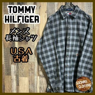 トミーヒルフィガー(TOMMY HILFIGER)のトミーヒルフィガー メンズ 長袖 シャツ チェック ロゴ M USA古着 90s(シャツ)