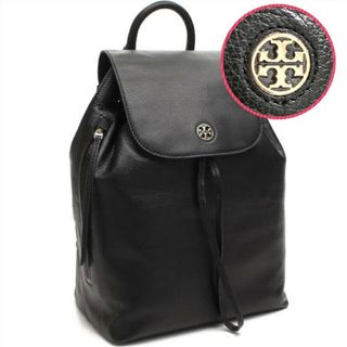 トリーバーチ(Tory Burch)の美品　TORY BURCH　リュック　ゴールドロゴ　レザー　バッグ　ブラック(リュック/バックパック)