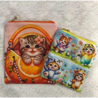 【SALE】猫🌟ハンドメイド🌟フラットポーチ🌟2点セット(ポーチ)