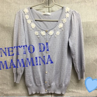 NETTO di MAMMINA - 美品 ネットディマミーナ フラワーモチーフ 7分袖 カーディガン 38 M 水色