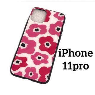iPhone11proケース 強化ガラス北欧花柄ピンク　管理北ピ-5(iPhoneケース)