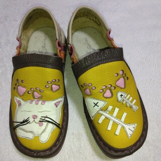 エスタシオン　靴　ローファー猫　ネコ　サイズL(ローファー/革靴)