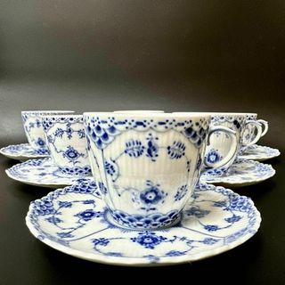 ロイヤルコペンハーゲン(ROYAL COPENHAGEN)のロイヤルコペンハーゲン ブルーフルーテッド フルレース 6客 カップ ソーサー(グラス/カップ)