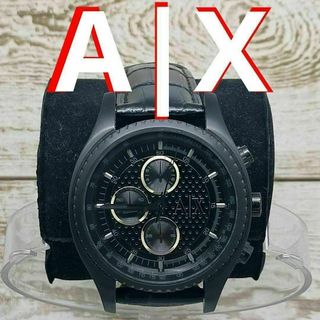 ARMANI EXCHANGE - 動作品　アルマーニエクスチェンジ　ブラック　レザー　腕時計　AX　定価5万円