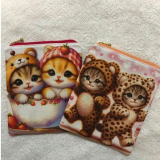 【SALE】猫🌟ハンドメイド🌟フラットポーチ🌟2点セット(ポーチ)