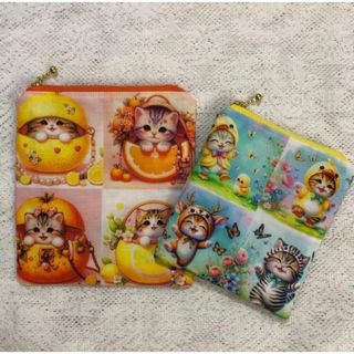 【SALE】猫🌟ハンドメイド🌟フラットポーチ🌟2点セット(ポーチ)