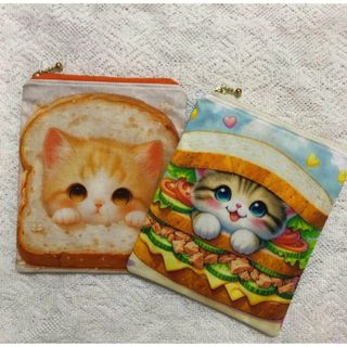 【SALE】猫🌟ハンドメイド🌟フラットポーチ🌟2点セット(ポーチ)