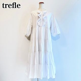 trefle 縦フリルティアードワンピース ロングワンピース ホワイト 白(ロングワンピース/マキシワンピース)