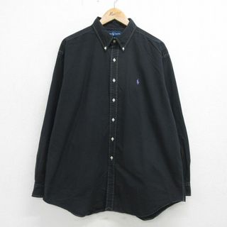 ラルフローレン(Ralph Lauren)のXL★古着 ラルフローレン Ralph Lauren 長袖 ブランド シャツ メンズ 90年代 90s ワンポイントロゴ BLAKE 大きいサイズ ロング丈 コットン ボタンダウン 黒 ブラック 24jun01 中古 トップス(シャツ)