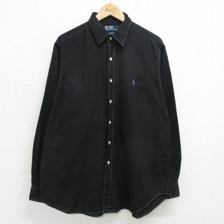 ラルフローレン(Ralph Lauren)のXL★古着 ラルフローレン Ralph Lauren 長袖 ブランド シャツ メンズ 90年代 90s ワンポイントロゴ ANDREW 大きいサイズ ロング丈 コットン 黒 ブラック 24jun01 中古 トップス(シャツ)