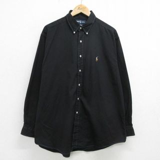 ラルフローレン(Ralph Lauren)のXL★古着 ラルフローレン Ralph Lauren 長袖 ブランド シャツ メンズ 90年代 90s ワンポイントロゴ YARMOUTH 大きいサイズ ロング丈 コットン ボタンダウン 黒 ブラック 24jun01 中古 トップス(シャツ)