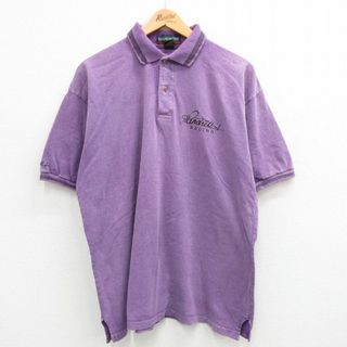 XL★古着 半袖 ポロ シャツ メンズ 90年代 90s レーシング 大きいサイズ コットン USA製 紫 パープル 霜降り 24jun01 中古 トップス(ポロシャツ)