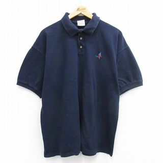 XL★古着 半袖 ポロ シャツ メンズ 00年代 00s ゴルフ 鹿の子 大きいサイズ コットン 紺 ネイビー 24jun01 中古 トップス(ポロシャツ)