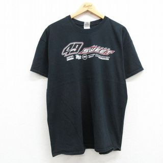 XL★古着 半袖 Tシャツ メンズ レーシングカー ブラッドスィート 49 大きいサイズ コットン クルーネック 黒 ブラック 24jun01 中古(Tシャツ/カットソー(半袖/袖なし))