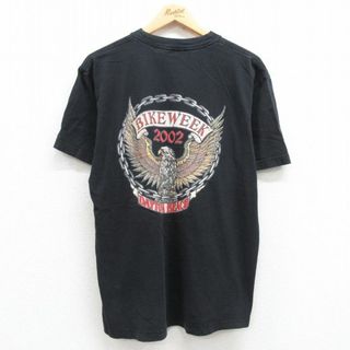 XL★古着 半袖 ビンテージ Tシャツ メンズ 00年代 00s バイクウィーク ワシ 胸ポケット付き コットン クルーネック 黒 ブラック 【spe】 24jun01 中古(Tシャツ/カットソー(半袖/袖なし))