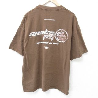 XL★古着 半袖 Tシャツ メンズ ヘビ 大きいサイズ コットン クルーネック こげ茶 ブラウン 24jun01 中古(Tシャツ/カットソー(半袖/袖なし))