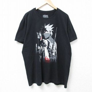 XL★古着 半袖 Tシャツ メンズ アニメ ナルト疾風伝 はたけカカシ 波風ミナト コットン クルーネック 黒 ブラック 24jun01 中古(Tシャツ/カットソー(半袖/袖なし))