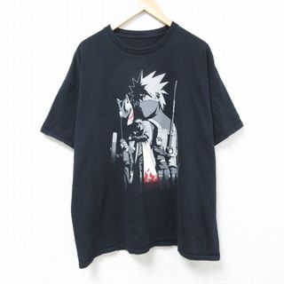 XL★古着 半袖 Tシャツ メンズ アニメ ナルト疾風伝 はたけカカシ 波風ミナト 大きいサイズ クルーネック 黒 ブラック 24jun01 中古(Tシャツ/カットソー(半袖/袖なし))