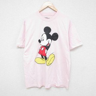 Disney - L★古着 半袖 Tシャツ メンズ ディズニー DISNEY ミッキー MICKEY MOUSE コットン クルーネック ピンク 24jun01 中古