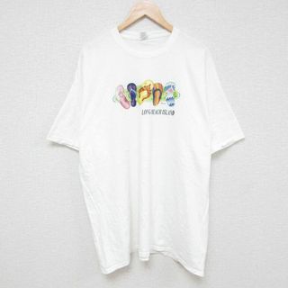 XL★古着 半袖 Tシャツ メンズ ロングビーチ島 ビーチサンダル 大きいサイズ クルーネック 白 ホワイト 24jun01 中古(Tシャツ/カットソー(半袖/袖なし))