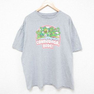 XL★古着 半袖 Tシャツ メンズ アニメ ミュータントタートルズ レオナルド ラファエロ 大きいサイズ クルーネック グレー 霜降り 24jun01 中古(Tシャツ/カットソー(半袖/袖なし))