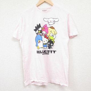 L★古着 半袖 Tシャツ メンズ サンリオ ハローキティ マイメロディ コットン クルーネック 薄ピンク 24jun01 中古(Tシャツ/カットソー(半袖/袖なし))