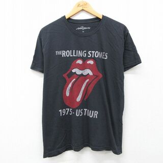 L★古着 半袖 ロック バンド Tシャツ メンズ ローリングストーンズ The Rolling Stones コットン クルーネック 黒 ブラック 24jun01 中古(Tシャツ/カットソー(半袖/袖なし))