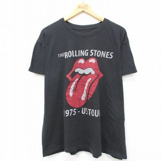 XL★古着 半袖 ロック バンド Tシャツ メンズ ローリングストーンズ The Rolling Stones 大きいサイズ コットン クルーネック 黒 ブラック 24jun01 中古(Tシャツ/カットソー(半袖/袖なし))