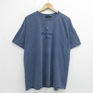 XL★古着 半袖 ビンテージ Tシャツ メンズ 00年代 00s モヒガンサン 刺繍 コットン クルーネック 紺 ネイビー 24jun01 中古(Tシャツ/カットソー(半袖/袖なし))