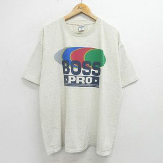 ボス(BOSS)のXL★古着 半袖 ビンテージ Tシャツ メンズ 90年代 90s BOSS 大きいサイズ コットン クルーネック USA製 薄グレー 霜降り 【spe】 24jun01 中古(Tシャツ/カットソー(半袖/袖なし))